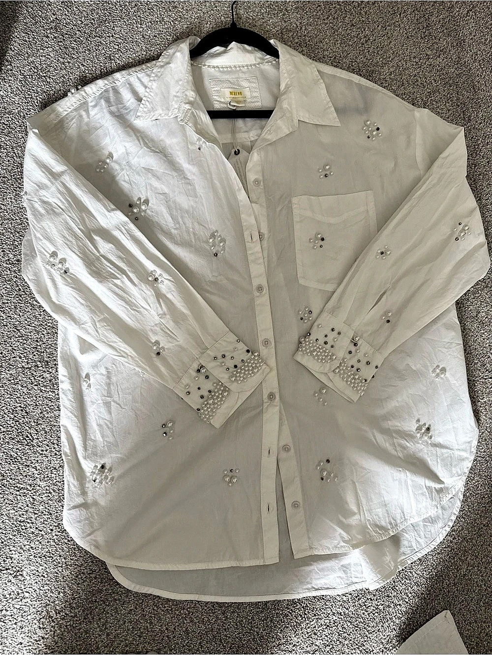 Anthropologie Maeve Embellished White Button Down Size Large NWT